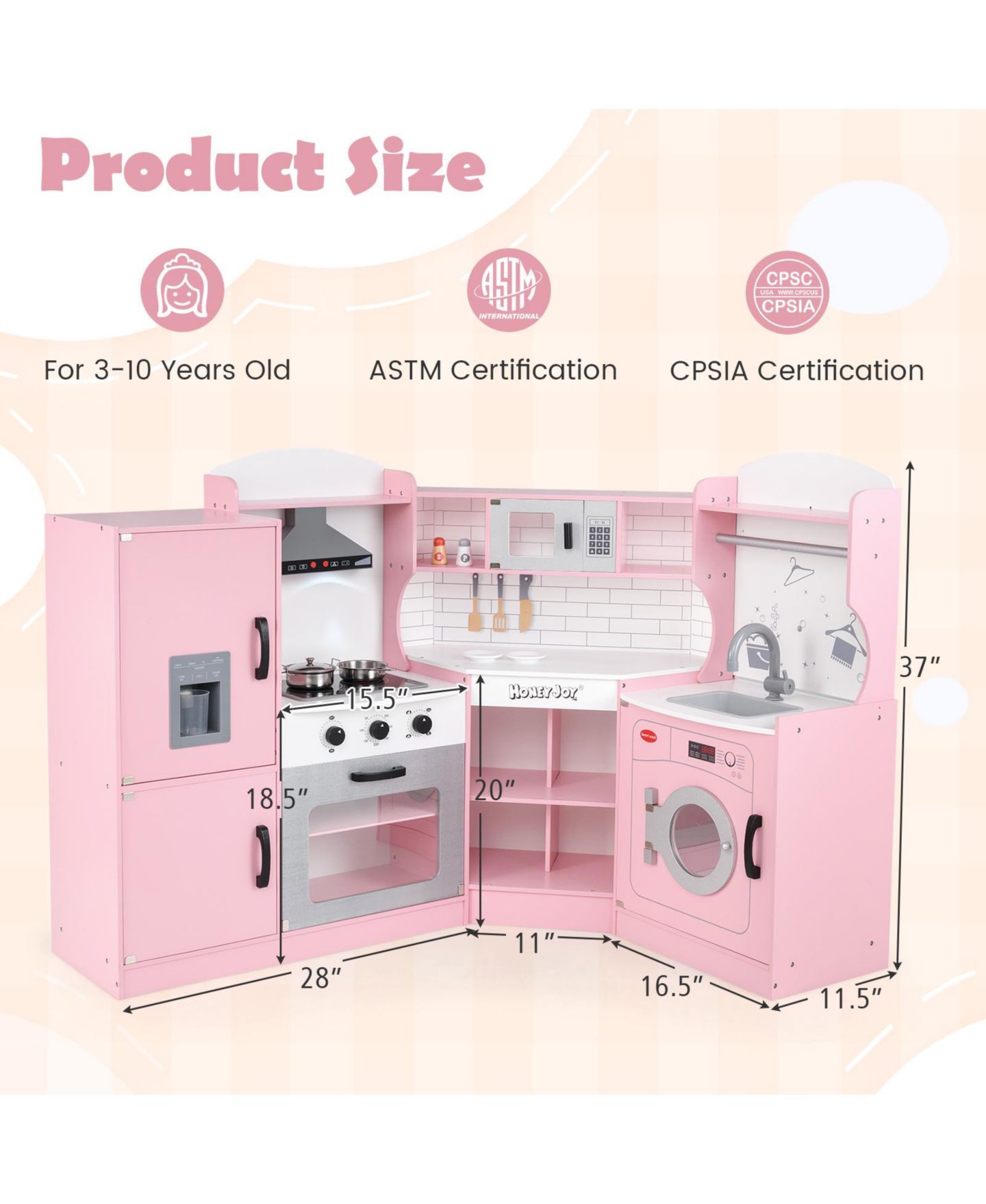 Детская игрушка Slickblue Washing Machine & Ice Maker Corner Play Kitchen, Ages 3+, цвет: Розовый — фото 5