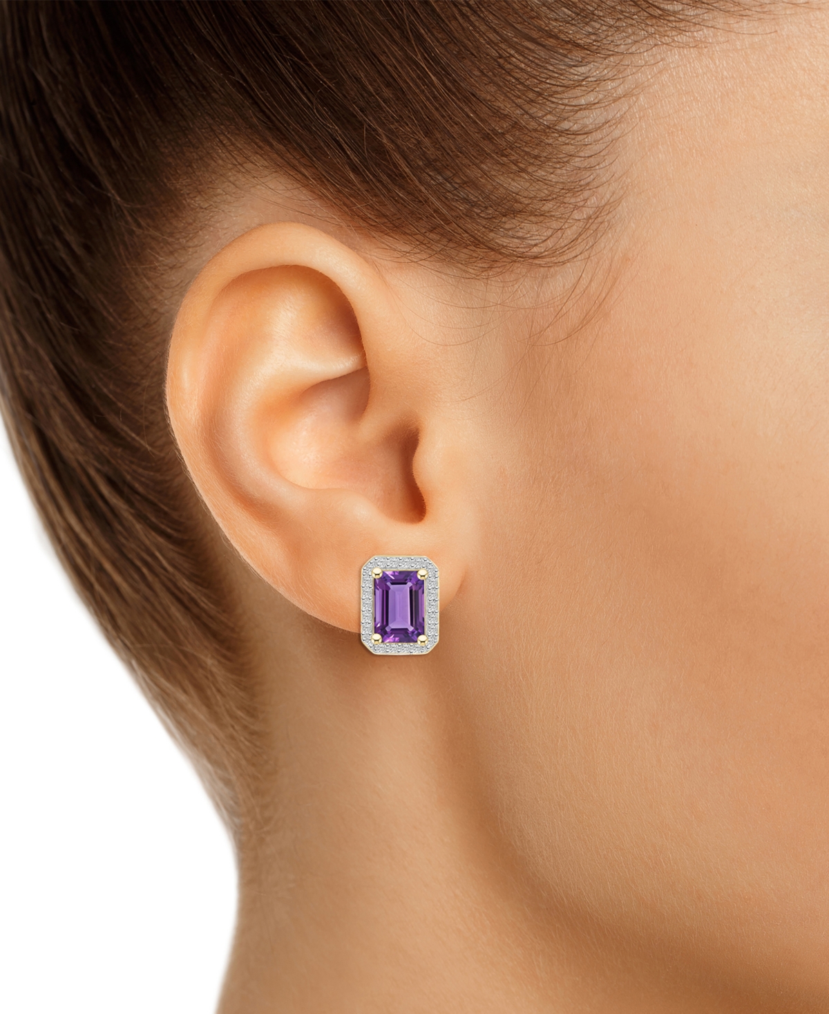 Macy's Citrine (2 Ct. T.w.) & Lab-created White Sapphire (1/4 Ct. T.w.) Square Halo Stud Earrings In 10k Go In Amethyst
