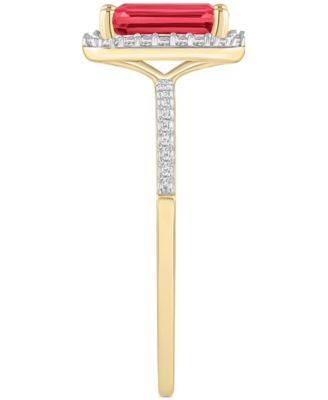 Lab-Created Ruby (2 ct. t.w.) & Lab-Created White Sapphire (1/4 ct. t.w.) Emerald-Cut Halo Ring in 10k Gold (Also in Additional Gemstones)