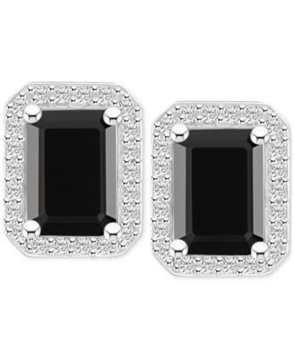 Onyx & Lab-Created White Sapphire (1/4 ct. t.w.) Emerald-Cut Halo Stud Earrings in 10k Gold