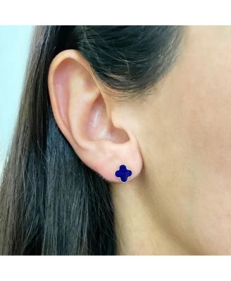 Mini Lapis Clover Stud Earrings 14K Gold