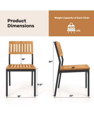 Patio Dining Chair Set of 2 with Metal and Acacia Wood Frame