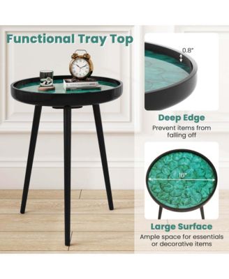 16" Round End Table Mid-century Modern Coffee Table with Sea Shell Decoration