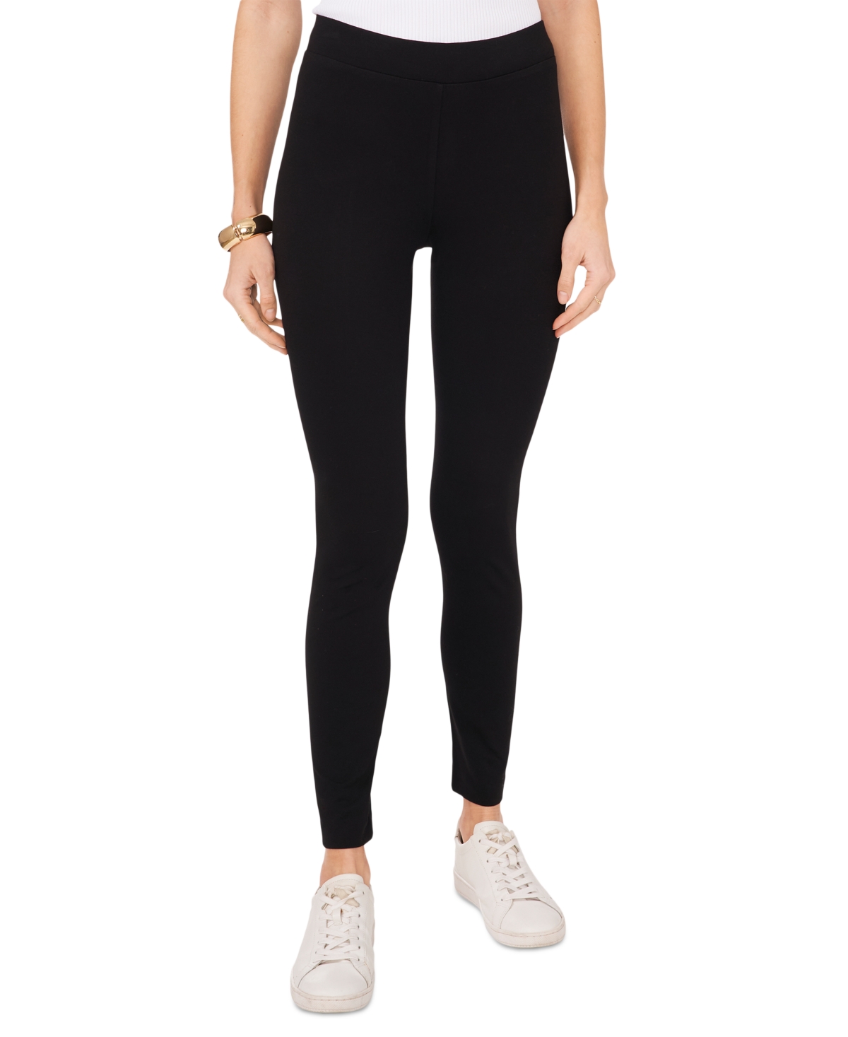 Vince Camuto Petite Tech Ponte-knit Slim-leg Ankle Pants In Rich Black