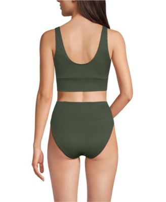 Women's Tugless Ribbed Midkini and High Waisted Bottom Swimsuit Set