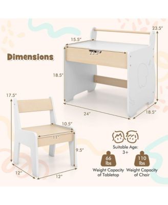 3-in-1 Wood Detachable Tabletop, Hidden Storage &amp; Paper Roll - Kids Table and Chair Set