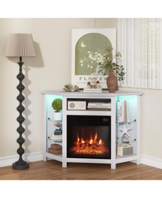 Fireplace Corner TV Stand with LED Lights and Smart APP Control for TV