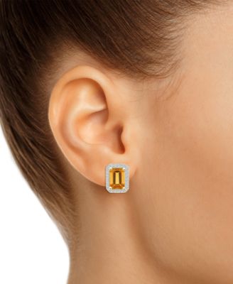 Citrine (2 ct. t.w.) & Lab-Created White Sapphire (1/4 ct. t.w.) Square Halo Stud Earrings in 10k Gold (Also in Additional Gemstones)