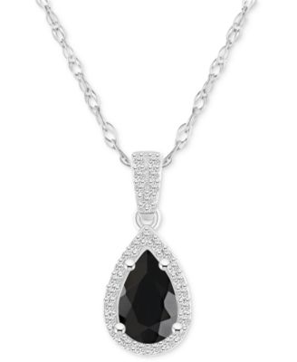 Lab Created Blue Sapphire (1 ct. t.w.) & Lab Created White Sapphire (1/6 ct. t.w.) Pear-Shape Pendant Necklace in 10k White Gold