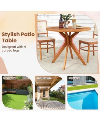 35.5 Inch Patio Wood Dining Table with Slatted Tabletop & Curved Legs for Backyard