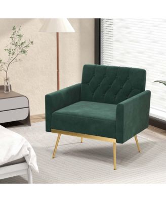 1 Count Modern Velvet Accent Chair with Button Tufted Back Golden Metal Legs & Foot Pads