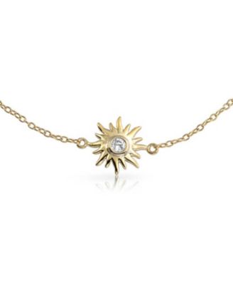 Sunburst CZ Accent Anklet Ankle Bracelet Gold Plated Sterling Silver