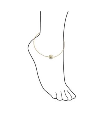Sunburst CZ Accent Anklet Ankle Bracelet Gold Plated Sterling Silver