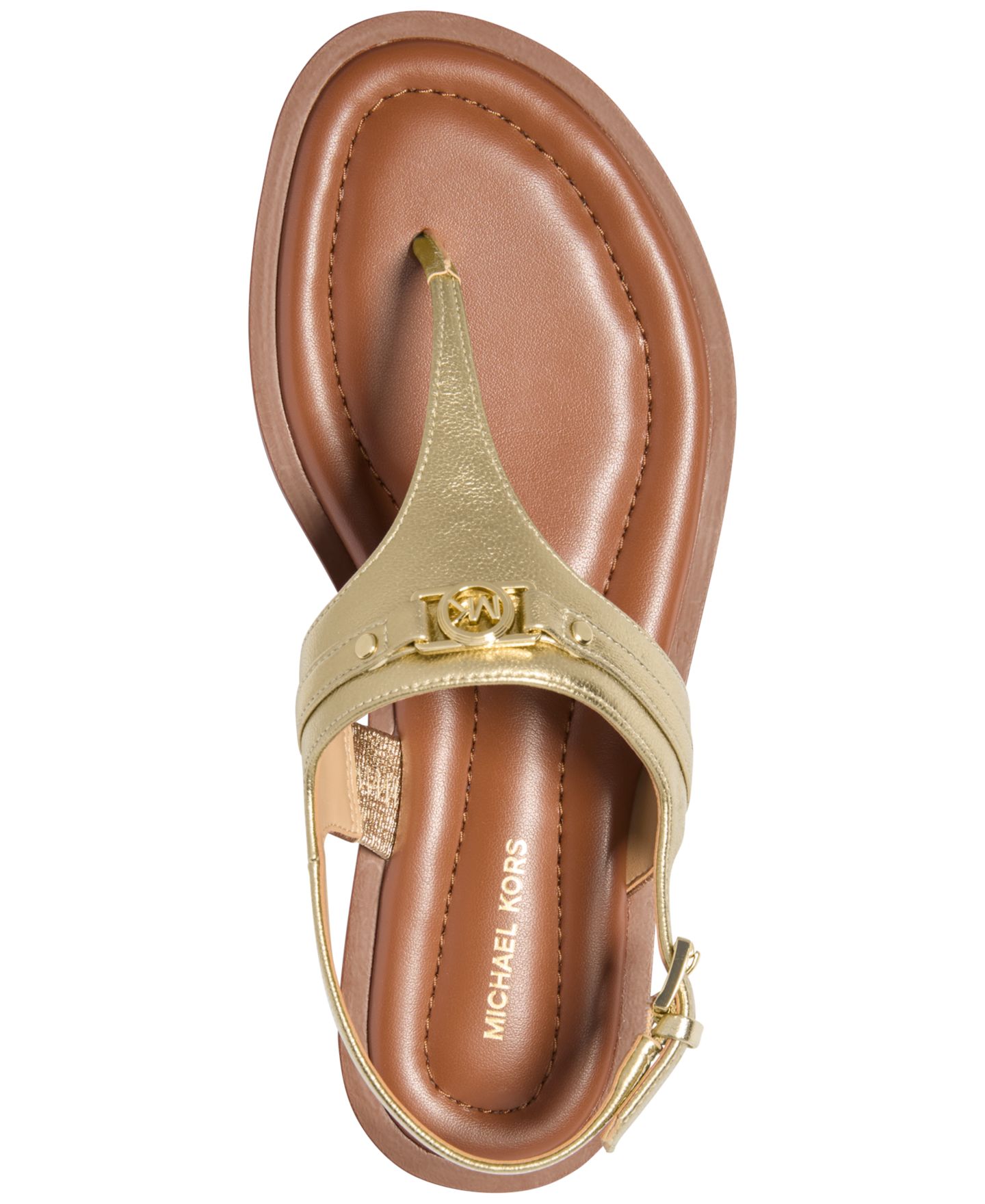 Женские сандалии Michael Kors Mandy Logo Slingback Thong, цвет: Бледный золотой металлик — фото 3