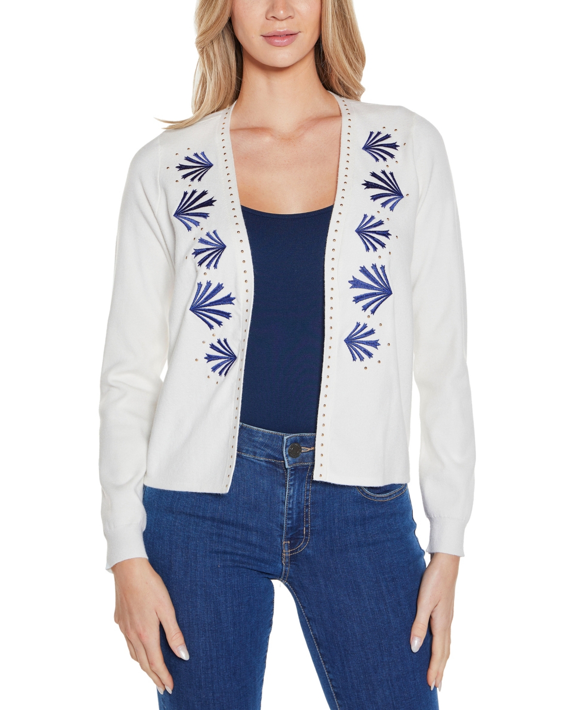 BELLDINI WOMEN'S BLACK LABEL EMBROIDERED OPEN-FRONT CARDIGAN SWEATER 