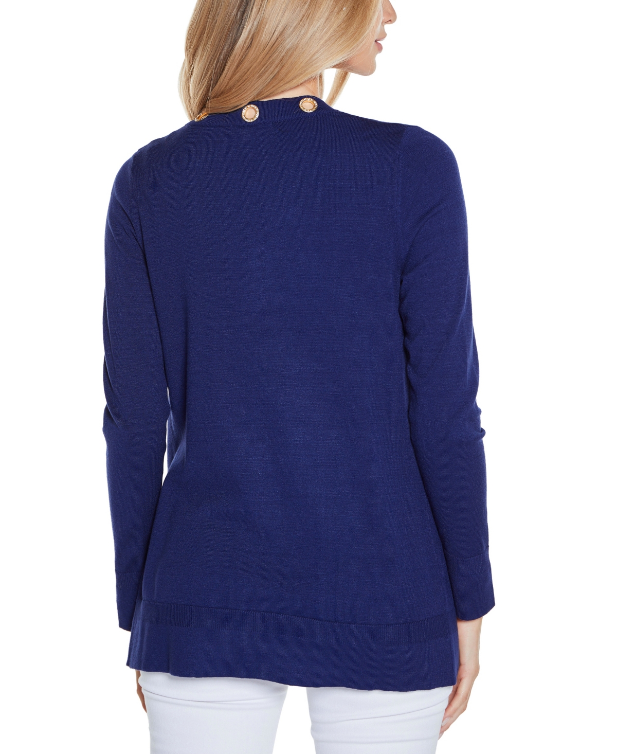 Shop Belldini Women's Rhinestone Grommet Open-front Cardigan Sweater In Twilight Blue