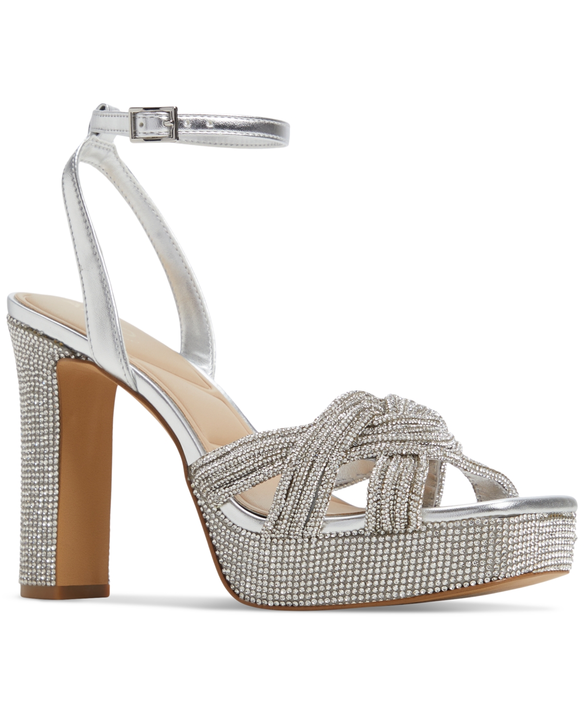 Shop Aldo Women's Shimma Rhinestone Platform Dress Sandals In Silver Metallic