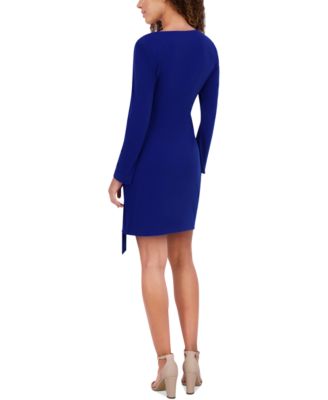 Women's Surplice-Neck Faux-Wrap Long-Sleeve Dress