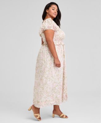 Trendy Plus Size Printed Puff-Sleeve Midi Dress, Exclusively at Macy's 