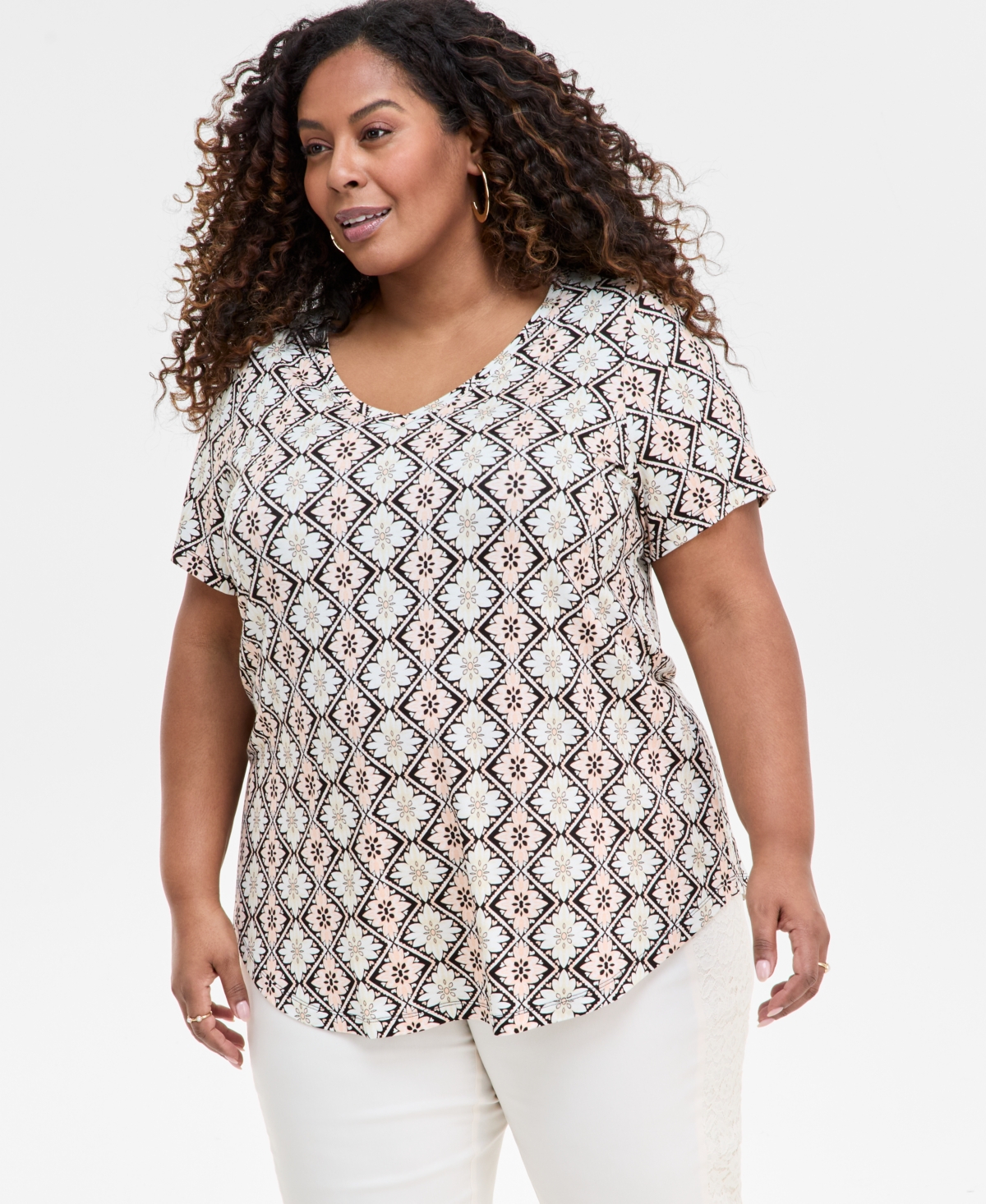 JM COLLECTION PLUS SIZE PRINTED SCOOP-NECK TOP, EXCLUSIVELY AT MACY'S 