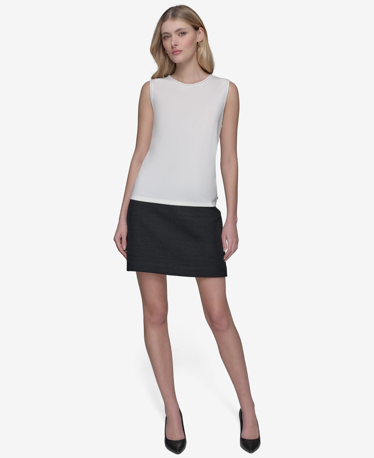 Shop Karl Lagerfeld Women's Keyhole Sleeveless Top In Soft White