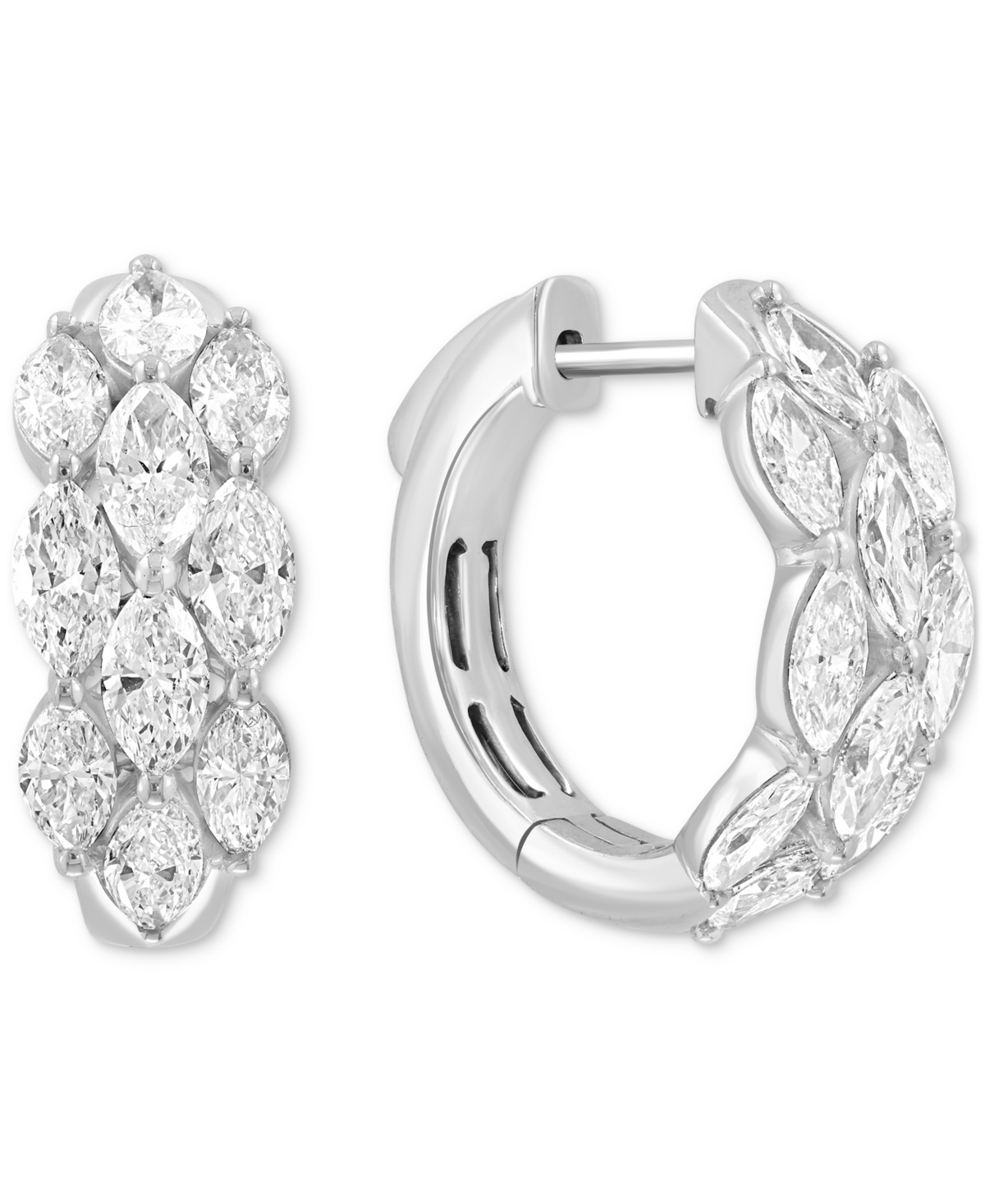 Effy Collection Effy Lab Grown Diamond Marquis Cluster Small Hoop Earrings (3-1/4 Ct. T.w.) In 14k White Gold, 0.75" In White Gold