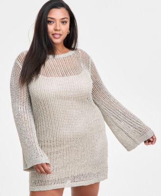 Trendy Plus Size Long-Sleeve Crochet Mini Dress, Exclusively at Macy's