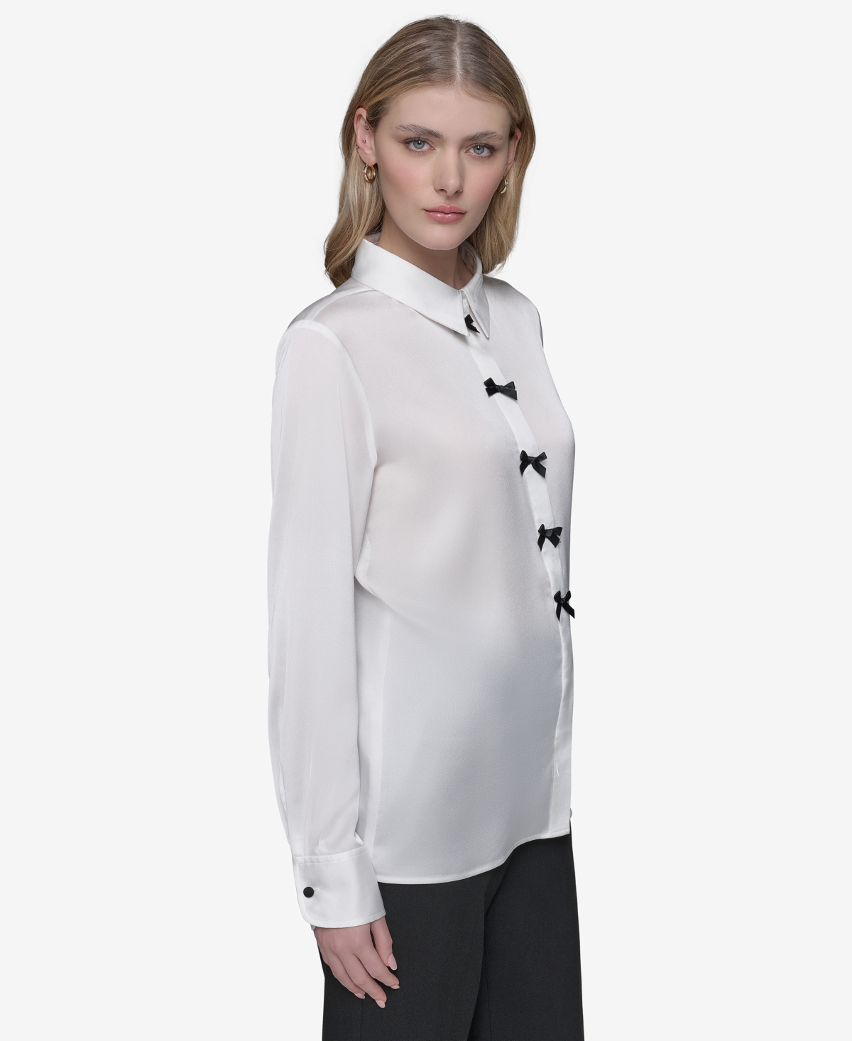 KARL LAGERFELD WOMEN'S BOW-DETAIL COLLARED BUTTON-DOWN BLOUSE 