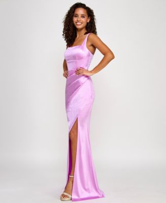 Emerald Sundae Juniors' Square-Neck Sleeveless Satin Gown, Created for Macy's