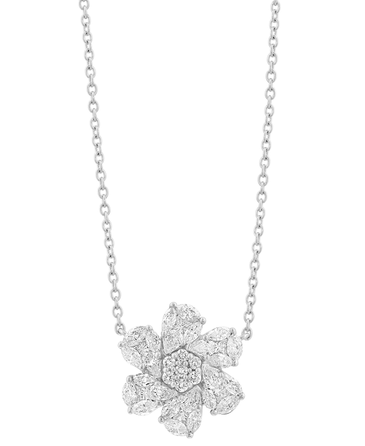 Effy Collection Effy Diamond Mixed Cut Flower 18" Pendant Necklace (1 Ct. T.w.) In 14k White Gold In White Gold