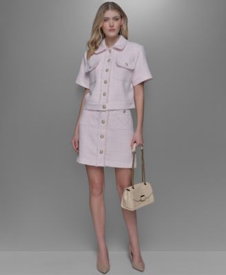 Shop Karl Lagerfeld Womens Tweed Button Front A Line Skirt Button Front Shirt In Parfait Pink,soft White