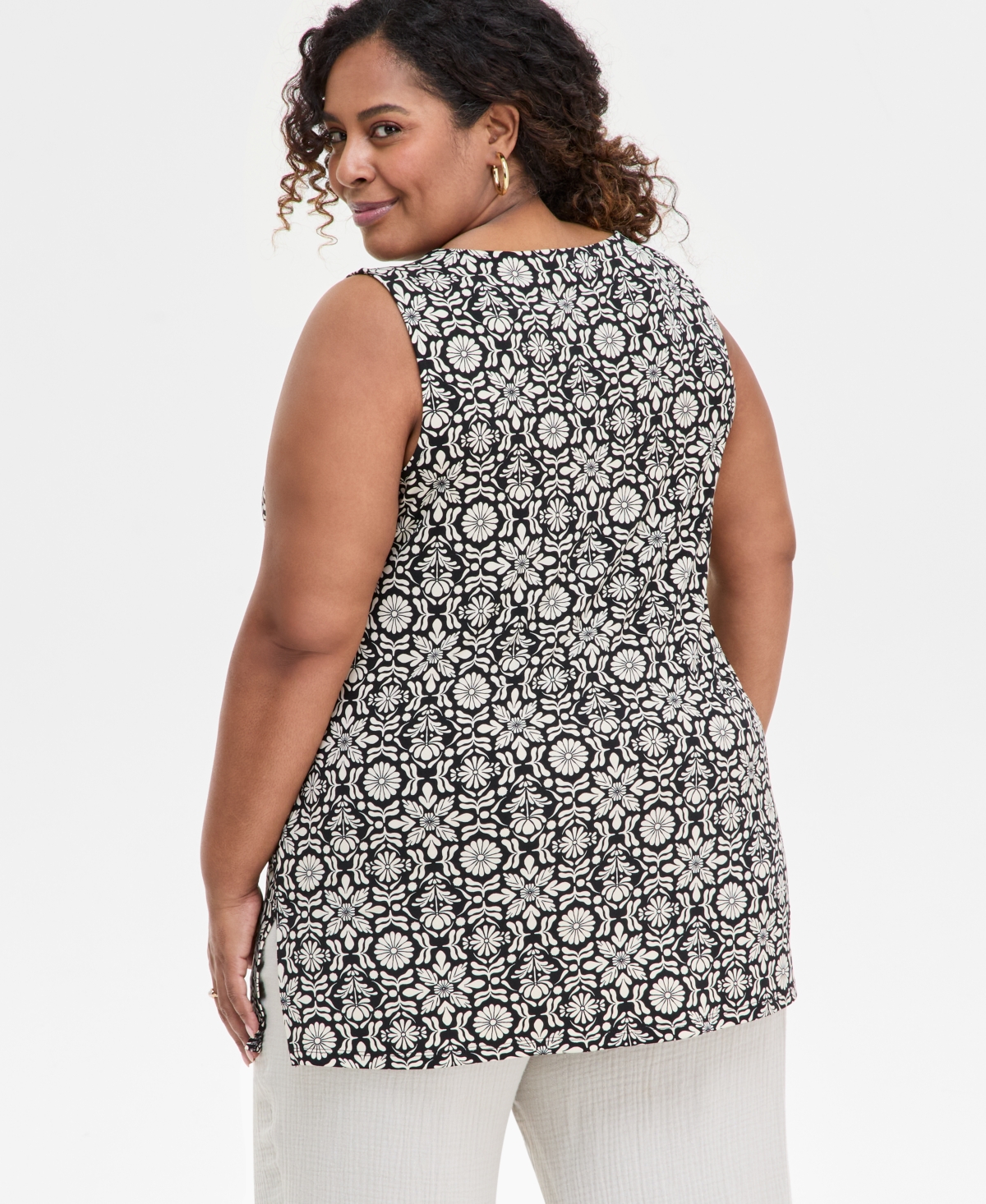 JM COLLECTION PLUS SIZE PRINTED TUNIC TANK, EXCLUSIVELY AT MACY'S 