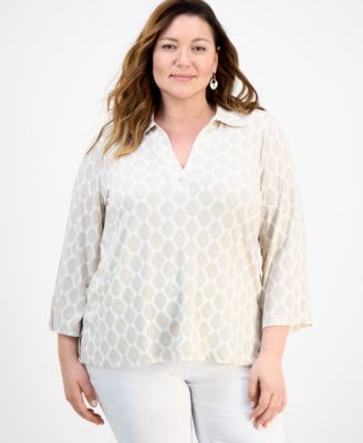JM Collection - Plus Size Summer Geo 3/4-Sleeve Tunic