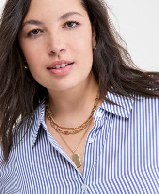 Trendy Plus Size Button-Front Crepe Shirt, Created for Macy's