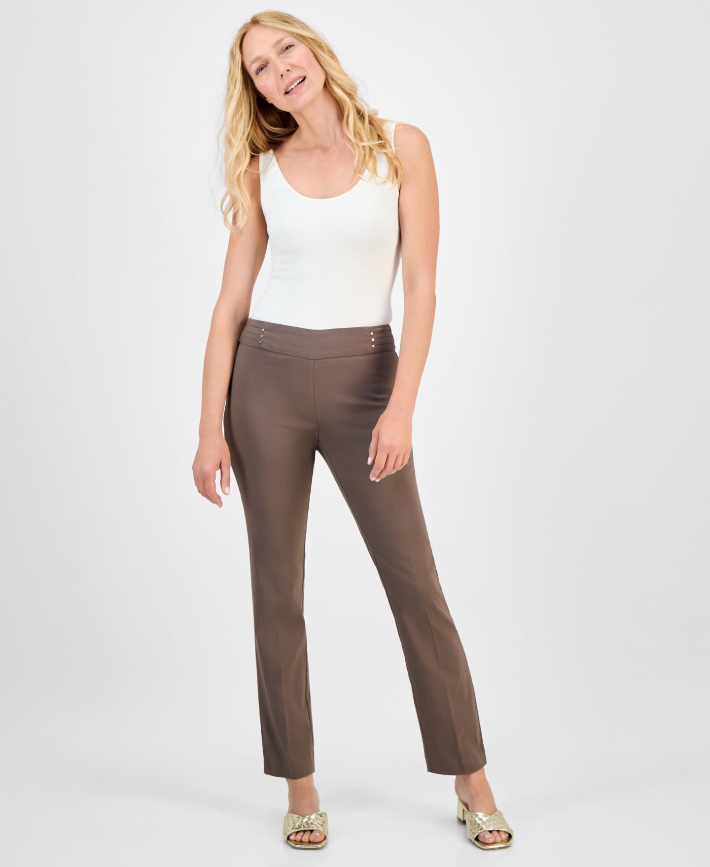 Женские брюки JM Collection Tummy Control Mid rise Straight leg Pull-On Pant, Regular & Short Lengths, цвет: Коричневый глиняный — фото 1