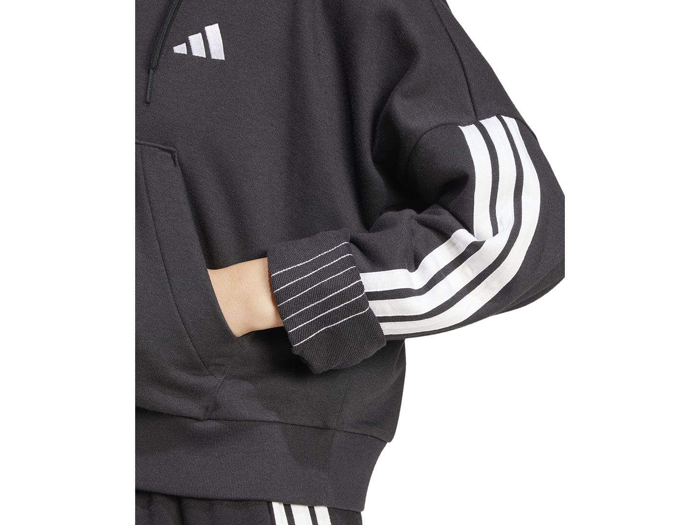 Женское худи adidas Essentials 3-Stripes French Terry Quarter-Zip, цвет: Чёрный / Белый — фото 5