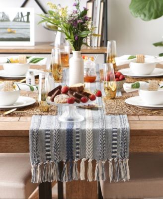 Braided Stripe Jacquard Fringe Table Runner, 15" x 108"