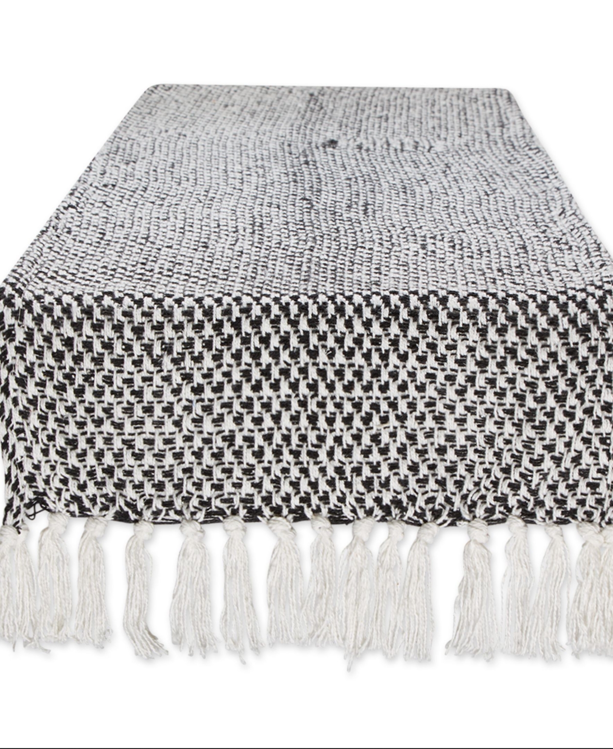 Design Imports Woven Jacquard Fringe Table Runner, 15" X 72" In Black