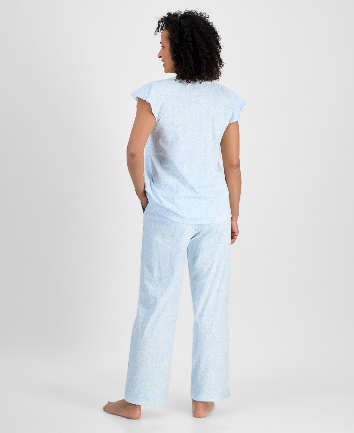 CHARTER CLUB WOMEN'S COTTON FLUTTER-SLEEVE PAJAMA SET, EXCLUSIVELY AT MACY'S 
