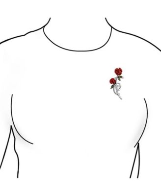 Elegant Brooch Pin Colorful Floral Bouquet with Red Roses and CZ Accents