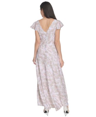 Women's V-Neck A-Line Flutter-Sleeve Dress