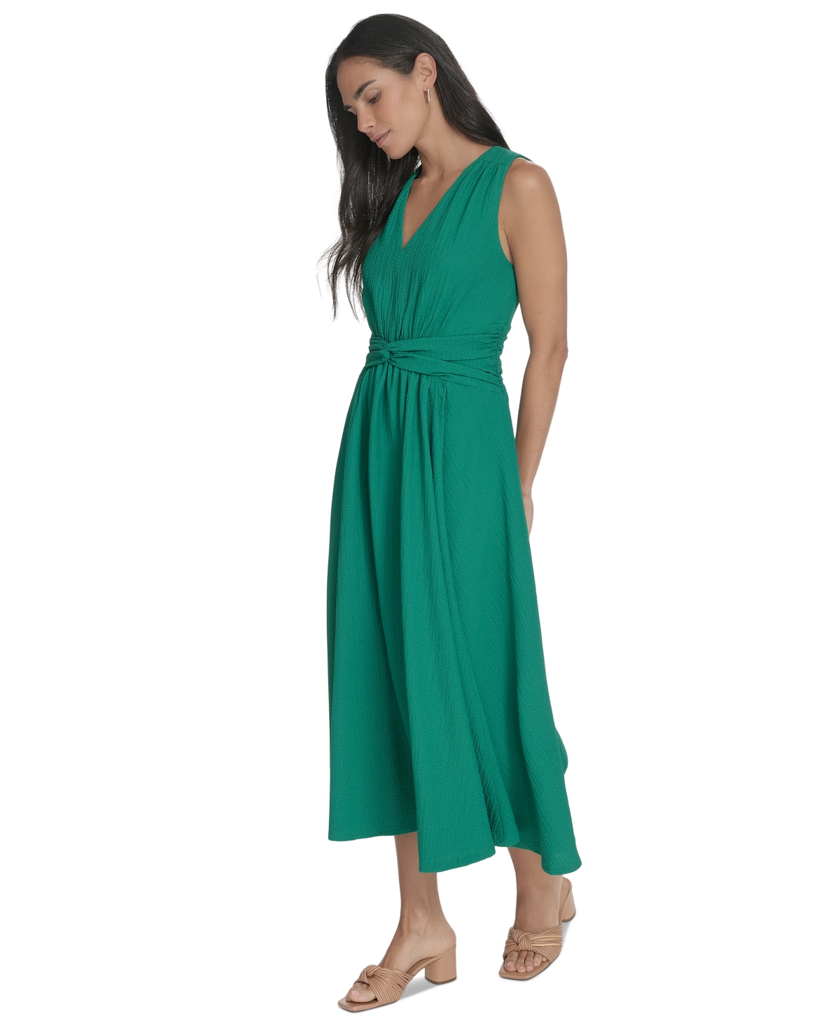 Shop Calvin Klein Women's V-neck Twist-front Midi Dress In Meadow