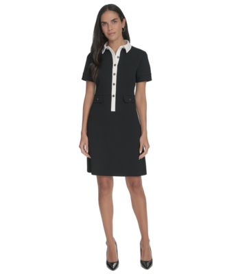 Women's Short-Sleeve A-Line Scuba Shirtdress