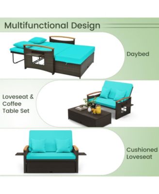 Outdoor Wicker Daybed with Folding Panels and Storage Ottoman