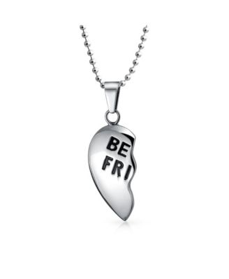 Break Apart Heart Pendant Necklace BFF - Silver Tone Stainless Steel