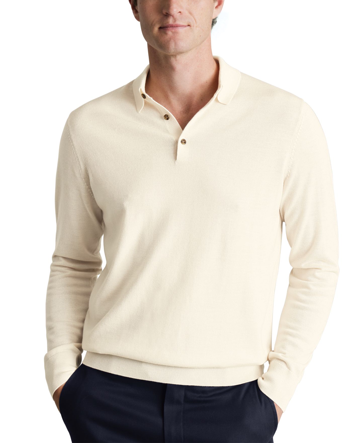 Мужской свитер Charles Tyrwhitt Merino Wool Polo Sweater, цвет: Кремовый — фото 1
