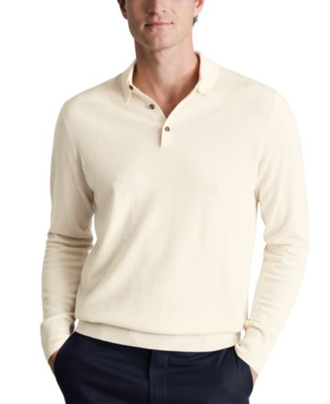 Мужской свитер Charles Tyrwhitt Merino Wool Polo Sweater, цвет: Кремовый