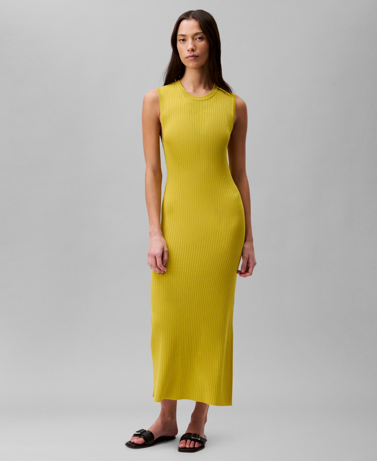 Calvin Klein Women's Ribbed Maxi Dress In Warm Olive