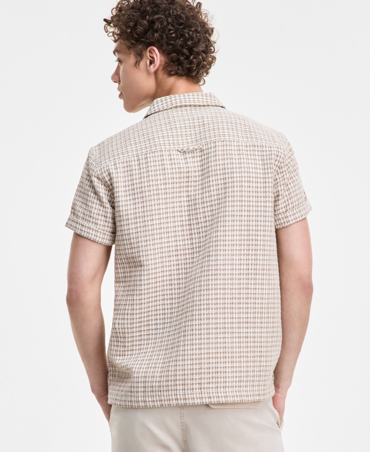 Sun + Stone Men's Hovey Textured Check Shirt, Exclusively At Macy's In Hummus