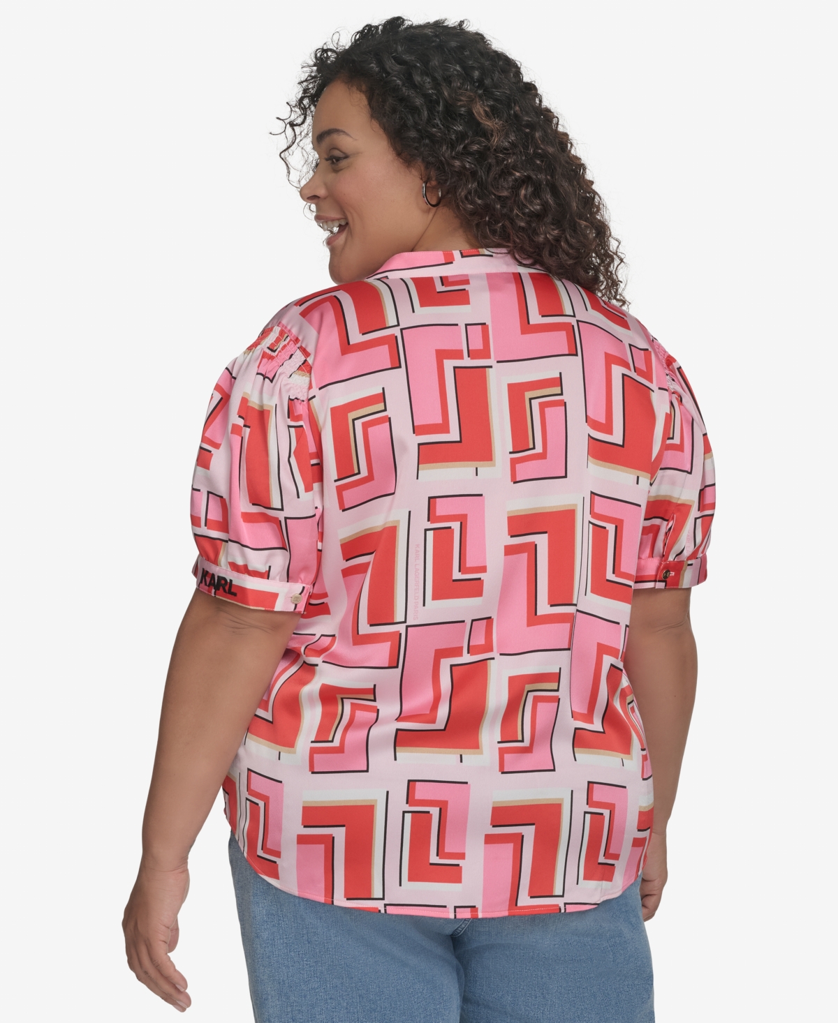 Karl Lagerfeld Plus Size Printed Camp Shirt, Exclusively At Macy's In Parfait Pink Mulit